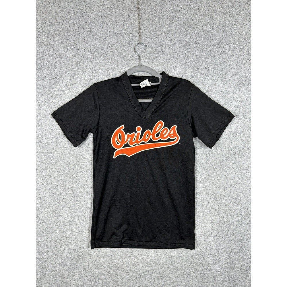 Vintage 90s Baltimore Orioles Majestic T-Shirt V-Neck Black MLB‎ Youth Size L
